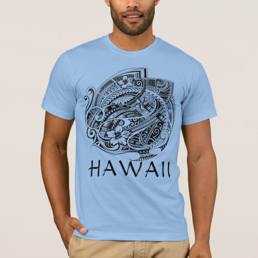 HIBISICUS POLYNESIAANSE STAM HAWAII Blauw T-shirt (Voorkant)