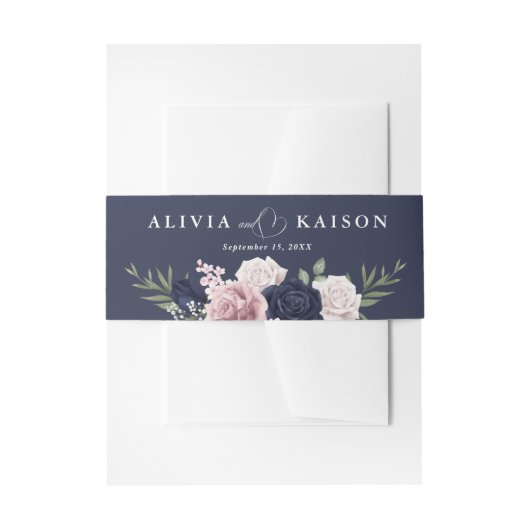 hic Elegant Blush Navy Blauw Bruiloft Uitnodigingen Wikkel (Voorkant Voorbeeld)