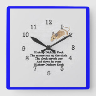 HIckory Dickory Dock Wall Clock Vierkante Klok
