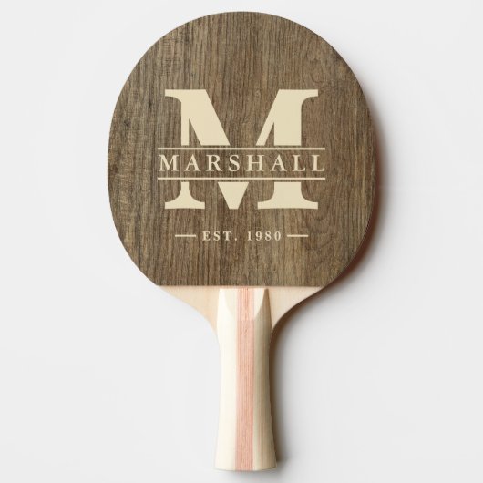 Hickory Hout Monogram & Naam Overlay Tafeltennisbatje (Achterkant)
