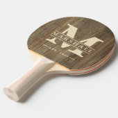 Hickory Hout Monogram & Naam Overlay Tafeltennisbatje (Voorkant Gekanteld)