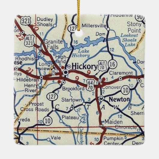 Hickory NC Map Keramisch Ornament (Achterkant)