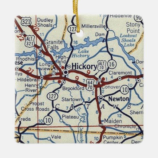 Hickory NC  Map Keramisch Ornament (Voorkant)