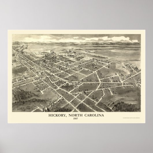 Hickory, NC Panoramic Map - 1907 Poster (Voorkant)