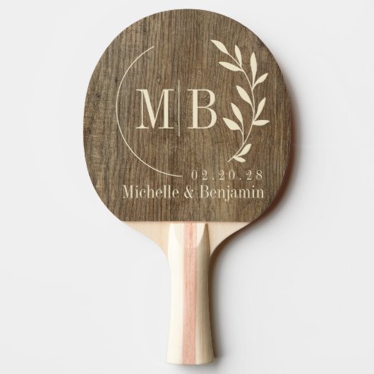 Hickoryhouten Blad Bruiloftsmonogram Tafeltennisbatje (Achterkant)
