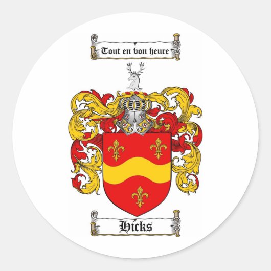 HICKS FAMILY CREST - HICKS WAPEN RONDE STICKER (Voorkant)