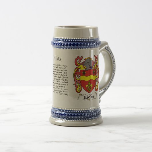 Hicks Family Crest stein Bierpul (Voorkant rechts)