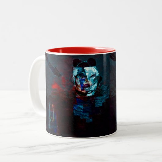 Hidden Face - Abstract Coffee Mug Tweekleurige Koffiemok (Voorkant links)