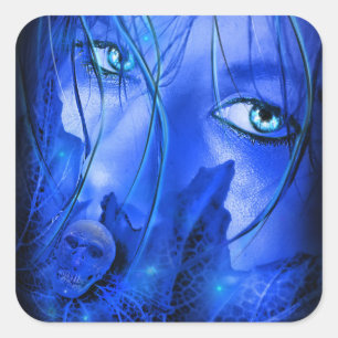 HIDDEN FEAR BLUE GIRL MET SKULL VIERKANTE STICKER