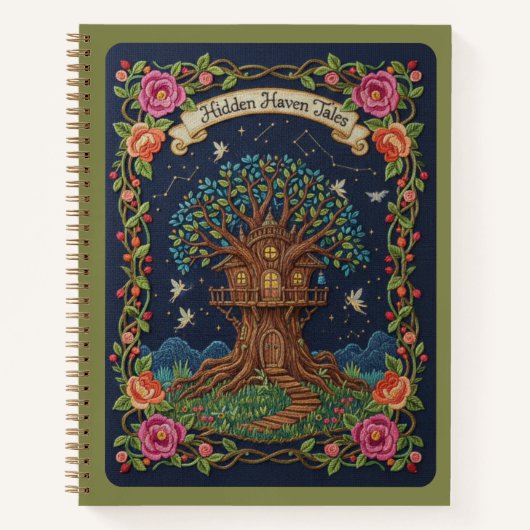 Hidden Haven Tales Embroidered Magical Treehouse Notitieboek (Voorkant)
