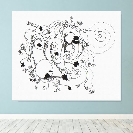 Hidden in the garden. - Ink drawing Canvas Afdruk (Insitu (Houten vloer))