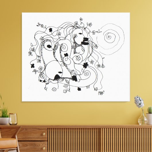 Hidden in the garden. - Ink drawing Canvas Afdruk (Insitu (Woonkamer))