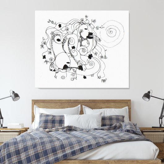 Hidden in the garden. - Ink drawing Canvas Afdruk (Insitu (Slaapkamer))