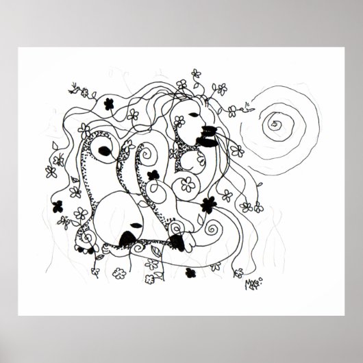 Hidden in the garden. - Ink drawing Poster (Voorkant)