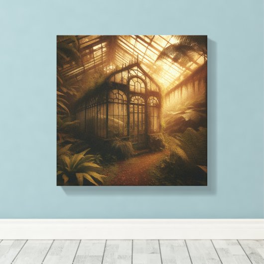 Hidden Jungle Glasshouse Bathed in Golden Light Canvas Afdruk (Insitu (Houten vloer))
