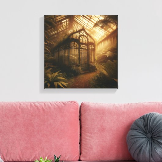 Hidden Jungle Glasshouse Bathed in Golden Light Canvas Afdruk (Insitu (Woonkamer))