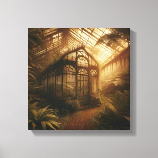 Hidden Jungle Glasshouse Bathed in Golden Light Canvas Afdruk (Voorkant)