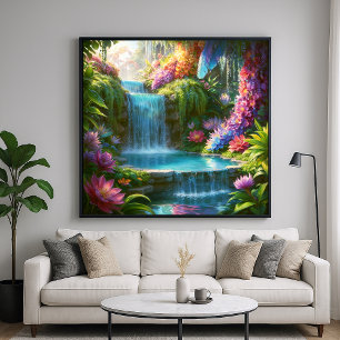 Hidden Oasis - Kleurrijke Natuur Illustratiestijl Poster