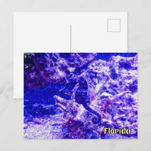 Hidden Seahorse Art in Purple and Blue Florida Briefkaart (Voorkant / Achterkant)
