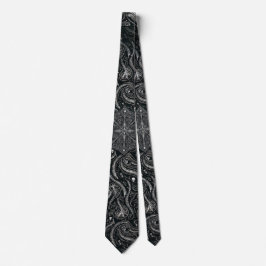 Hidden Skull & Spine Paisley | Silver Black Gothic Stropdas