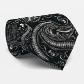 Hidden Skull & Spine Paisley | Silver Black Gothic Stropdas (Opgerold)
