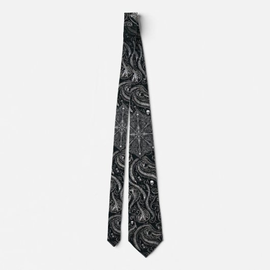 Hidden Skull & Spine Paisley | Silver Black Gothic Stropdas (Achterkant)