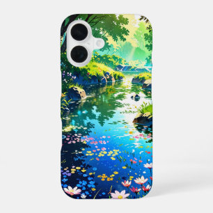Hidden Spring Pond – Anime Landschap iPhone 16 Hoesje