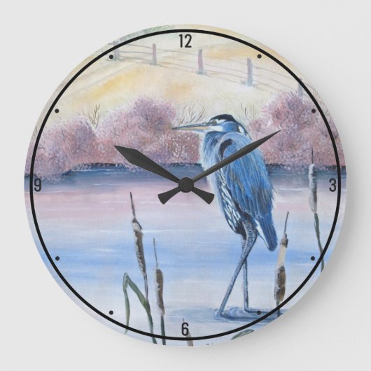Hidden Valley Blue Heron Pastel Gallery Lake Art Grote Klok (Voorkant)