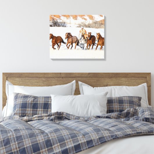 Hideout Horse Ranch, Wrangler en Horses Canvas Afdruk (Insitu (Slaapkamer))