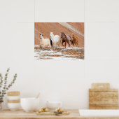 Hideout Ranch met kleine kudde paarden in de sneeu Poster (Keuken)