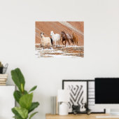 Hideout Ranch met kleine kudde paarden in de sneeu Poster (Thuiskantoor)
