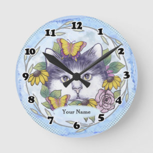 Hiding Cat Clock Ronde Klok