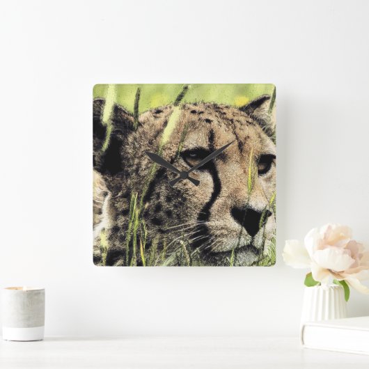 Hiding Cheetah Vierkante Klok (Huis)