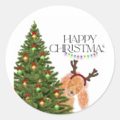 Hiding Dog Christmas Ronde Sticker (Voorkant)