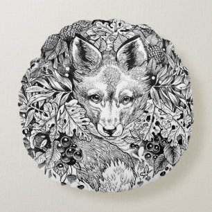 'Hiding Fox' zwarte en witte decoratieve kussen