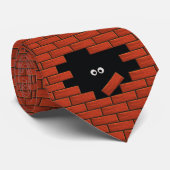 Hiding in het donkere Brick Wall Funny Cartoon str Stropdas (Opgerold)