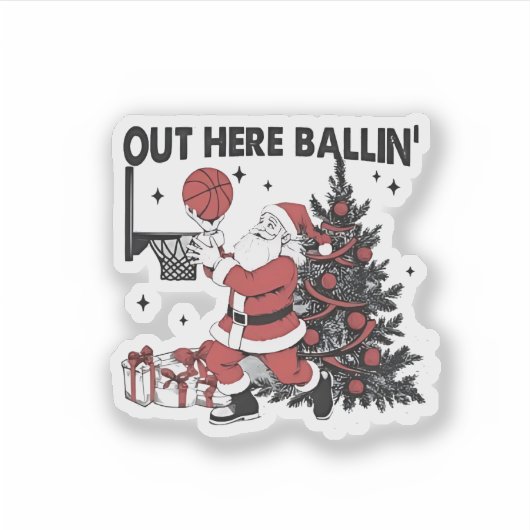 Hier ballen basketball sport Kerstmis Sticker (Voorkant)