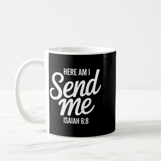 Hier ben ik, zend mij Jesaja 6 8 zendingsgeschrift Koffiemok (Links)