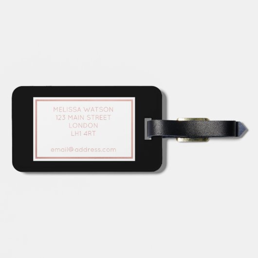 Hier boven Roos Gold en zwart faux Bagagelabel (Achterkant horizontaal)