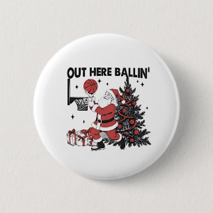 Hier Buiten Bal Basketball Sport Kerstmis Ronde Button 5,7 Cm