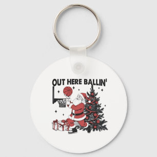 Hier Buiten Bal Basketball Sport Kerstmis Sleutelhanger