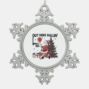 Hier Buiten Bal Basketball Sport Kerstmis Tin Sneeuwvlok Ornament