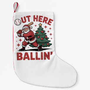 Hier Buiten Ballen Kerstman Speelt Honkbal Kerstmi Kleine Kerstsok