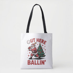 Hier Buiten Ballen Kerstman Speelt Honkbal Kerstmi Tote Bag
