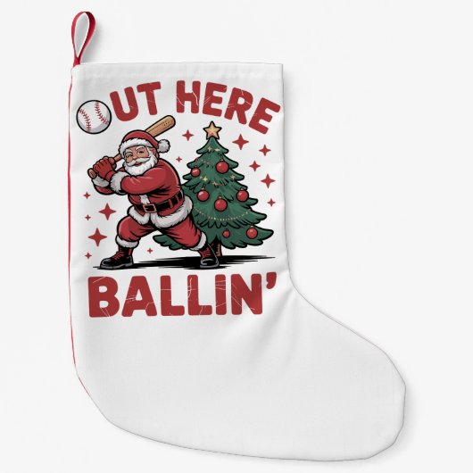 Hier buiten Ballin' Santa spelen Baseball Kerstmis Kleine Kerstsok (Voorkant)