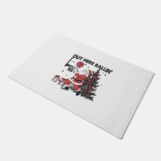 Hier buiten Balling Basketbal Sport Kerstmis Deurmat (Schuin)