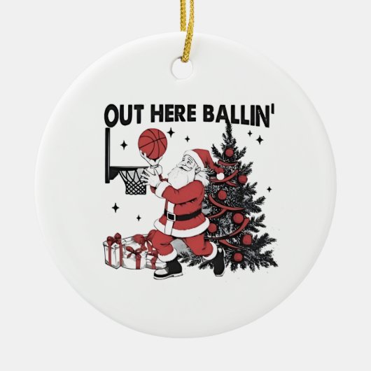Hier buiten Balling Basketbal Sport Kerstmis Keramisch Ornament (Voorkant)