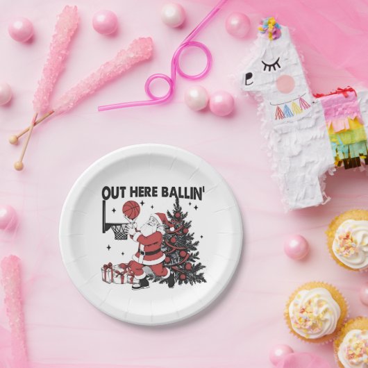 Hier buiten Balling Basketbal Sport Kerstmis Papieren Bordje (Feest)