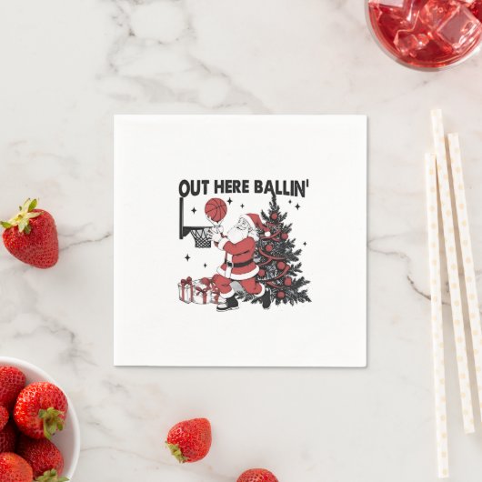 Hier buiten Balling Basketbal Sport Kerstmis Servet (Insitu)