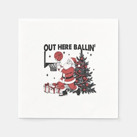 Hier buiten Balling Basketbal Sport Kerstmis Servet (Voorkant)
